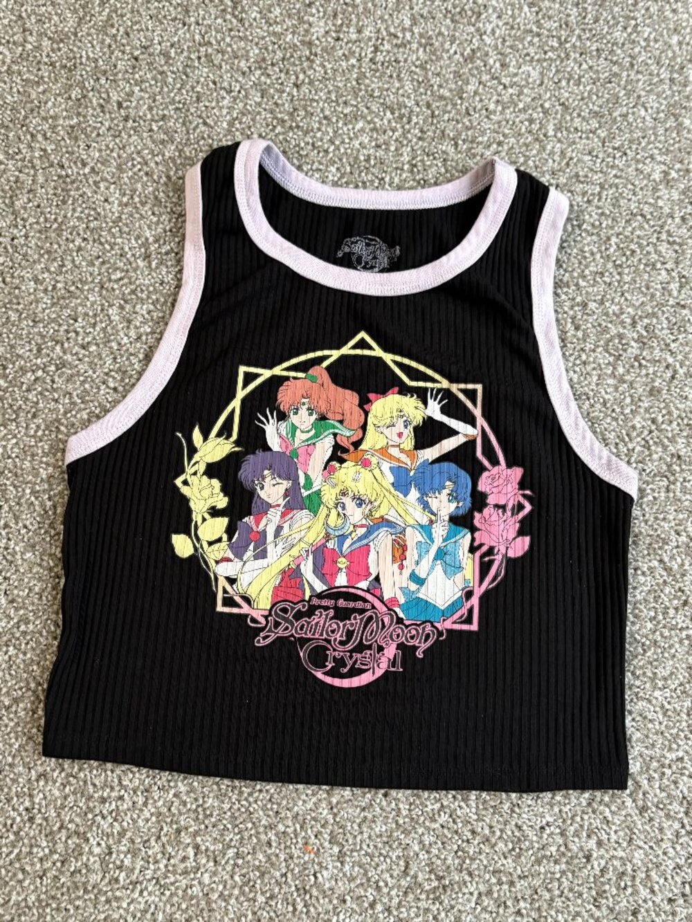 Sailor Moon Crystal Anime Graphic Black Pink Sleeveless Tank Top Cotton XL